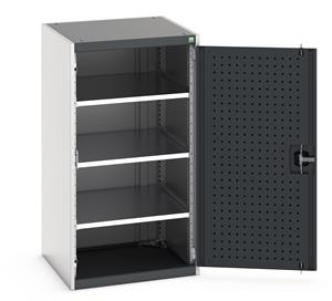 Heavy Duty Bott cubio cupboard with perfo panel lined hinged doors. 650mm wide x 650mm deep x 1200mm high with 3 x100kg capacity shelves.... Bott Industial Tool Cupboards with Shelves